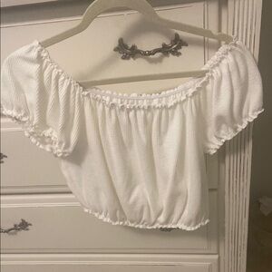 Wild Fable White Puff Sleeve Smocked Crop Blouse